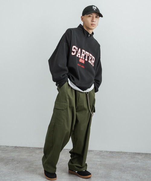 STARTER(スターター)の「STARTER 別注コラボ オーバーサイズ 裏起毛ブランドロゴ刺繍ハーフジップスウェット(スウェット・メンズ・ブラック/グレー/グリーン/グリーン系/杢グレー/ブラック系・M/L/XL)」の9枚目の写真