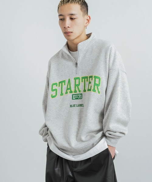 STARTER(スターター)の「STARTER 別注コラボ オーバーサイズ 裏起毛ブランドロゴ刺繍ハーフジップスウェット(スウェット・メンズ・ブラック/グレー/グリーン/グリーン系/杢グレー/ブラック系・M/L/XL)」の12枚目の写真
