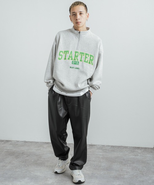 STARTER(スターター)の「STARTER 別注コラボ オーバーサイズ 裏起毛ブランドロゴ刺繍ハーフジップスウェット(スウェット・メンズ・ブラック/グレー/グリーン/グリーン系/杢グレー/ブラック系・M/L/XL)」の14枚目の写真