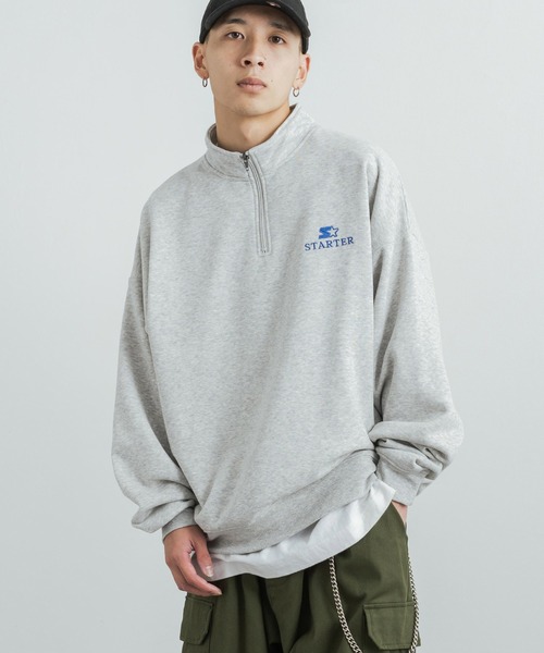 STARTER(スターター)の「STARTER 別注コラボ オーバーサイズ 裏起毛ブランドロゴ刺繍ハーフジップスウェット(スウェット・メンズ・ブラック/グレー/グリーン/グリーン系/杢グレー/ブラック系・M/L/XL)」の15枚目の写真