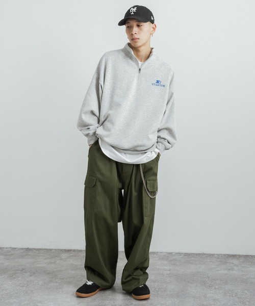STARTER(スターター)の「STARTER 別注コラボ オーバーサイズ 裏起毛ブランドロゴ刺繍ハーフジップスウェット(スウェット・メンズ・ブラック/グレー/グリーン/グリーン系/杢グレー/ブラック系・M/L/XL)」の16枚目の写真