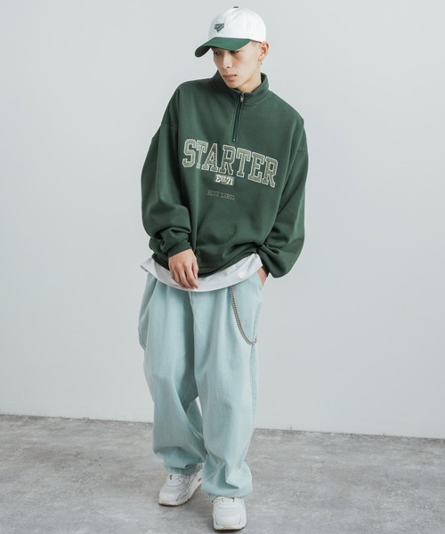 STARTER(スターター)の「STARTER 別注コラボ オーバーサイズ 裏起毛ブランドロゴ刺繍ハーフジップスウェット(スウェット・メンズ・ブラック/グレー/グリーン/グリーン系/杢グレー/ブラック系・M/L/XL)」の18枚目の写真
