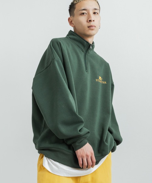 STARTER(スターター)の「STARTER 別注コラボ オーバーサイズ 裏起毛ブランドロゴ刺繍ハーフジップスウェット(スウェット・メンズ・ブラック/グレー/グリーン/グリーン系/杢グレー/ブラック系・M/L/XL)」の20枚目の写真