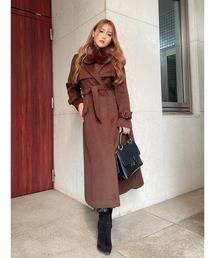 DURAS | ファー付きウールレディコート(チェスターコート)