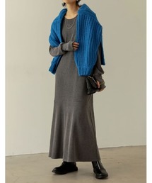 [低身長/高身長サイズ有]リブカットソーバックシャン指穴ティアードマキシワンピース