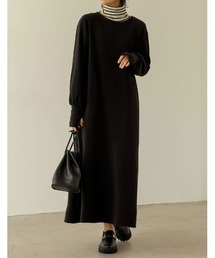 [低身長/高身長サイズ有]リブカットソーバックシャン指穴ティアードマキシワンピース