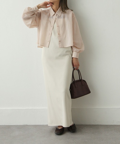 Chillfar（チルファー）の「ストライプシアーショートシャツ（シャツ/ブラウス・レディース・グリーン/ベージュ/パープル/ブルー/グレー・MEDIUM/LARGE）」の16枚目の写真