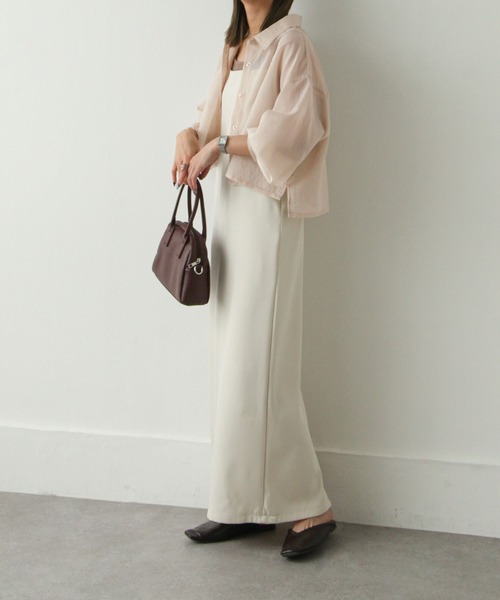 Chillfar（チルファー）の「ストライプシアーショートシャツ（シャツ/ブラウス・レディース・グリーン/ベージュ/パープル/ブルー/グレー・MEDIUM/LARGE）」の17枚目の写真