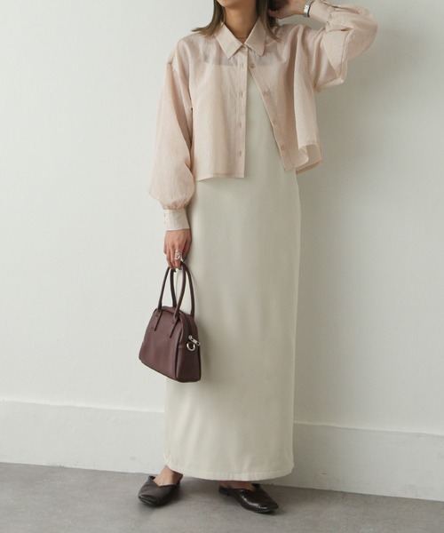 Chillfar（チルファー）の「ストライプシアーショートシャツ（シャツ/ブラウス・レディース・グリーン/ベージュ/パープル/ブルー/グレー・MEDIUM/LARGE）」の18枚目の写真