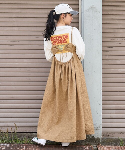 FREAK'S STORE(フリークスストア)の「フクレジャガードバックオープンキャミワンピース(ワンピース・レディース・ブラック/オフホワイト/ベージュ・フリ-)」の4枚目の写真