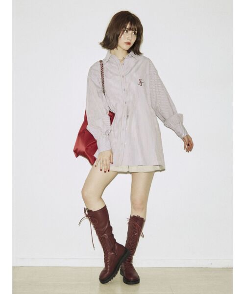 jouetie（ジュエティ）の「オーバーシャツ【ストライプ柄】（シャツ/ブラウス・レディース・オレンジ/ブルー/パープル・MEDIUM）」の6枚目の写真