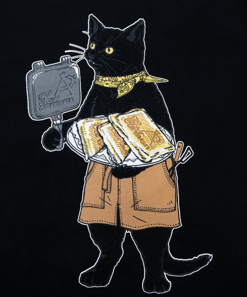go slow caravan（ゴースローキャラバン）の「USA/C ホットサンド猫ロングスリーブTEE（Tシャツ/カットソー・メンズ・ナチュラル/ブラック・SMALL/MEDIUM/LARGE/X-LARGE）」の4枚目の写真