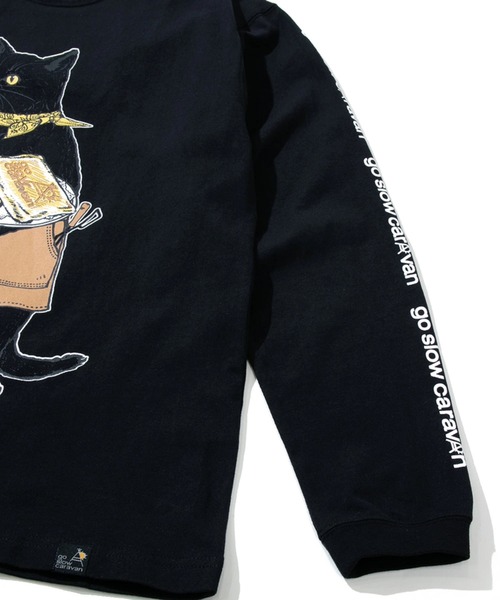 go slow caravan（ゴースローキャラバン）の「USA/C ホットサンド猫ロングスリーブTEE（Tシャツ/カットソー・メンズ・ナチュラル/ブラック・SMALL/MEDIUM/LARGE/X-LARGE）」の5枚目の写真