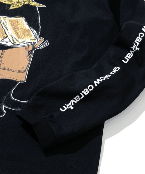 go slow caravan（ゴースローキャラバン）の「USA/C ホットサンド猫ロングスリーブTEE（Tシャツ/カットソー・メンズ・ナチュラル/ブラック・SMALL/MEDIUM/LARGE/X-LARGE）」の6枚目の写真