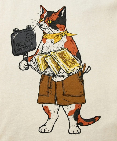go slow caravan（ゴースローキャラバン）の「USA/C ホットサンド猫ロングスリーブTEE（Tシャツ/カットソー・メンズ・ナチュラル/ブラック・SMALL/MEDIUM/LARGE/X-LARGE）」の9枚目の写真