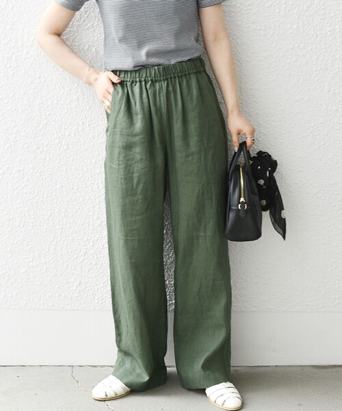 SHIPS any（シップス エニィ）の「SHIPS any:〈洗濯機可能〉オーガニック リネン サイド ブレード イージー パンツ（その他パンツ・レディース・ブラック/カーキ・ONE SIZE）」の2枚目の写真