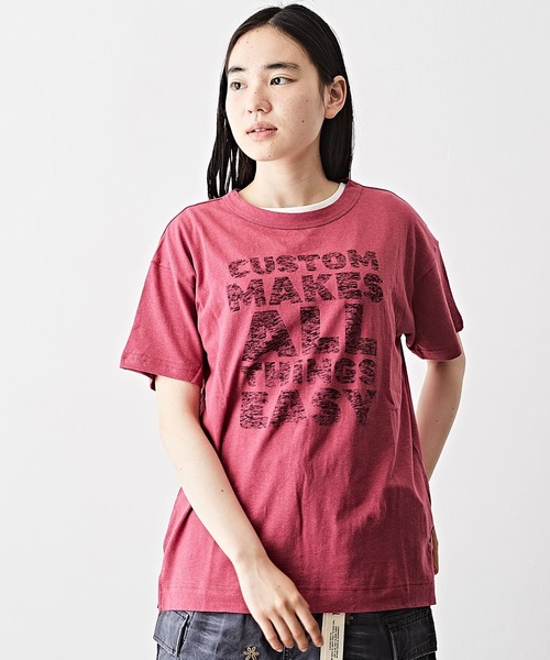 TOBILA（トビラ）の「綿麻天竺ロゴプリント半袖クルーネックTシャツ（Tシャツ/カットソー・レディース・スミクロ/ピンク/ブラウン/ホワイト・M）」の4枚目の写真