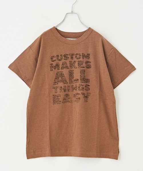 TOBILA（トビラ）の「綿麻天竺ロゴプリント半袖クルーネックTシャツ（Tシャツ/カットソー・レディース・スミクロ/ピンク/ブラウン/ホワイト・M）」の7枚目の写真