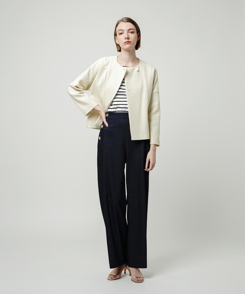 allureville(アルアバイル)の「ブッチャーツイードショートジャケット(ノーカラージャケット・レディース・ベージュ/ブラック・1/2)」の11枚目の写真