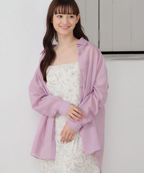 Honeys（ハニーズ）の「シアーシャツ（シャツ/ブラウス・レディース・ラベンダー/ブラック/ホワイト/ライトカーキ/グレイッシュベージュ/イエロー/ブルー/ローズ系/モカ・L/S/M）」の8枚目の写真