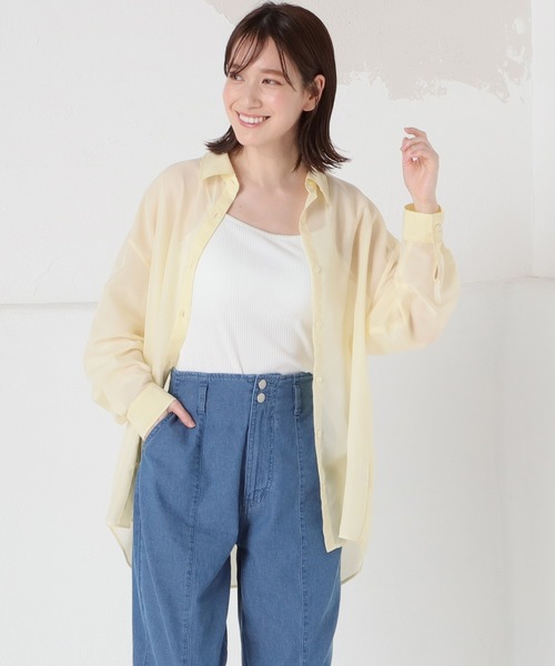 Honeys（ハニーズ）の「シアーシャツ（シャツ/ブラウス・レディース・ラベンダー/ブラック/ホワイト/ライトカーキ/グレイッシュベージュ/イエロー/ブルー/ローズ系/モカ・L/S/M）」の9枚目の写真