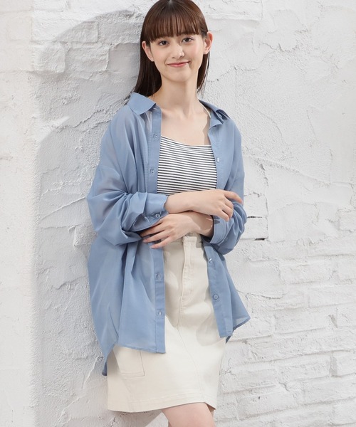 Honeys（ハニーズ）の「シアーシャツ（シャツ/ブラウス・レディース・ラベンダー/ブラック/ホワイト/ライトカーキ/グレイッシュベージュ/イエロー/ブルー/ローズ系/モカ・L/S/M）」の7枚目の写真