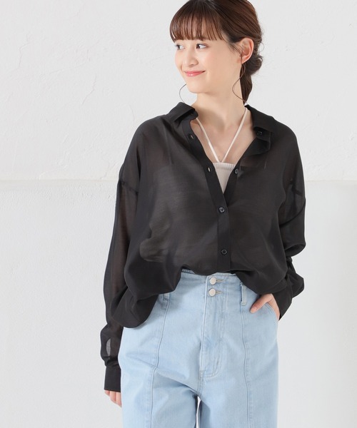 Honeys（ハニーズ）の「シアーシャツ（シャツ/ブラウス・レディース・ラベンダー/ブラック/ホワイト/ライトカーキ/グレイッシュベージュ/イエロー/ブルー/ローズ系/モカ・L/S/M）」の3枚目の写真