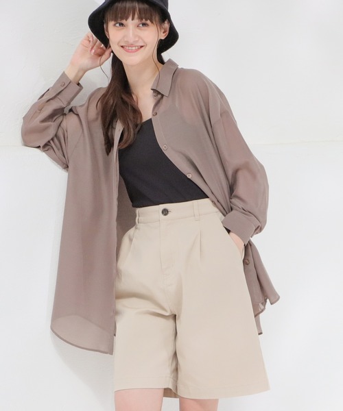 Honeys（ハニーズ）の「シアーシャツ（シャツ/ブラウス・レディース・ラベンダー/ブラック/ホワイト/ライトカーキ/グレイッシュベージュ/イエロー/ブルー/ローズ系/モカ・L/S/M）」の4枚目の写真