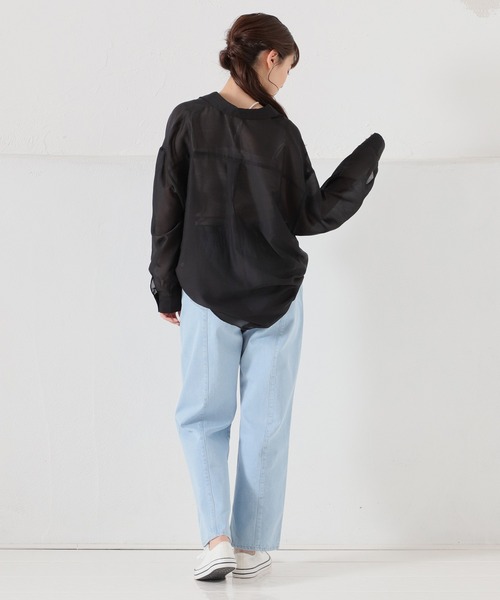 Honeys（ハニーズ）の「シアーシャツ（シャツ/ブラウス・レディース・ラベンダー/ブラック/ホワイト/ライトカーキ/グレイッシュベージュ/イエロー/ブルー/ローズ系/モカ・L/S/M）」の17枚目の写真