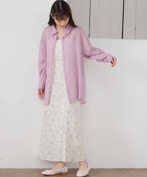 Honeys（ハニーズ）の「シアーシャツ（シャツ/ブラウス・レディース・ラベンダー/ブラック/ホワイト/ライトカーキ/グレイッシュベージュ/イエロー/ブルー/ローズ系/モカ・L/S/M）」の21枚目の写真