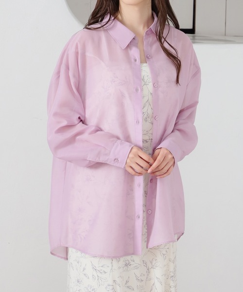 Honeys（ハニーズ）の「シアーシャツ（シャツ/ブラウス・レディース・ラベンダー/ブラック/ホワイト/ライトカーキ/グレイッシュベージュ/イエロー/ブルー/ローズ系/モカ・L/S/M）」の19枚目の写真