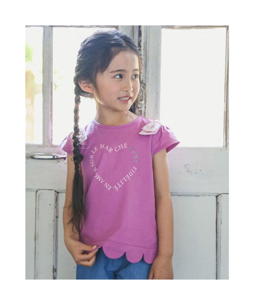 BeBe(ベベ)の「USAコットンハートロゴTシャツ(80~150cm)(Tシャツ/カットソー・キッズ・ブルー/ピンク・80/150/90/120/110/130/140/100)」の1枚目の写真