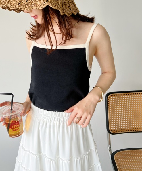 セール】ボーダーアソート サマーニットリブキャミトップス