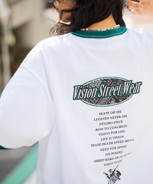 VISION STREET WEAR（ヴィジョンストリートウェア）の「【VISION STREET WEAR/ヴィジョンストリートウェアー】別注バンダナ刺繍リンガーTシャツ【限定展開】（Tシャツ/カットソー・メンズ・グリーン/ブラック・LARGE/X-LARGE/MEDIUM）」の12枚目の写真
