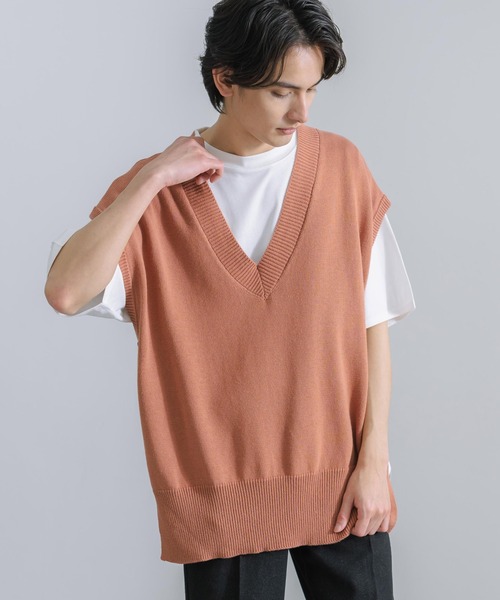 Rocky Monroe(ロッキーモンロー)の「オーバーサイズ サイドボタン サマーニットVネックベスト(ベスト・メンズ・グレイッシュベージュ/スミクロ/コーラル/グリーン・M/L)」の20枚目の写真