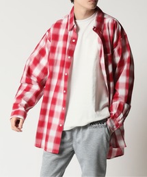 ビッグシルエット 先染め 薄手コットン 長袖チェックシャツ Skkone Collection