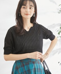 2WAY/スリットネック透かしニットプルオーバー
