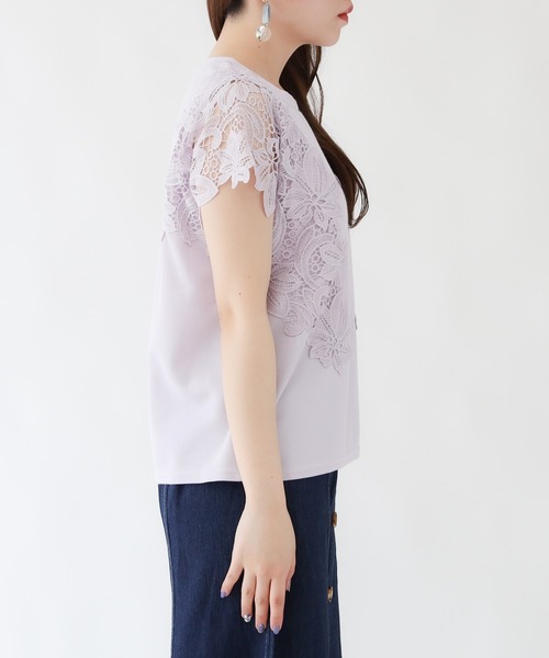 ASTORIA ODIER(アストリアオディール)の「ミラノリブ袖レースプルオーバー(Tシャツ/カットソー・レディース・ホワイト/ブラック/グリーン/グレイッシュベージュ/ラベンダー・MEDIUM)」の7枚目の写真
