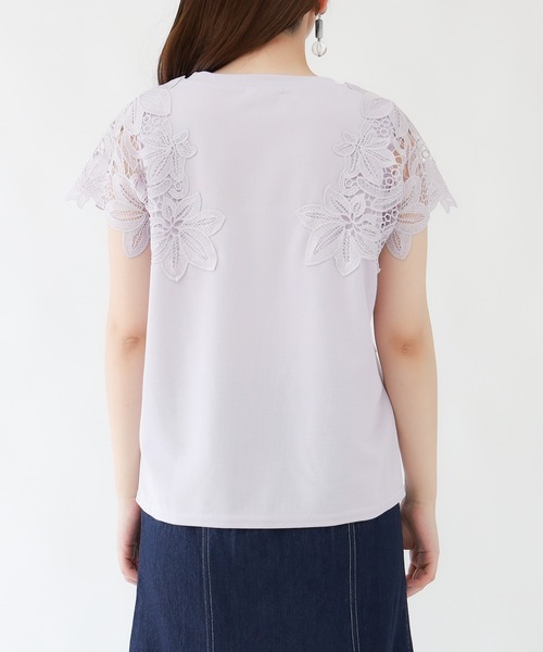 ASTORIA ODIER(アストリアオディール)の「ミラノリブ袖レースプルオーバー(Tシャツ/カットソー・レディース・ホワイト/ブラック/グリーン/グレイッシュベージュ/ラベンダー・MEDIUM)」の8枚目の写真