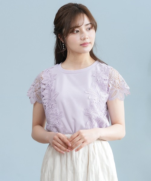ASTORIA ODIER(アストリアオディール)の「ミラノリブ袖レースプルオーバー(Tシャツ/カットソー・レディース・ホワイト/ブラック/グリーン/グレイッシュベージュ/ラベンダー・MEDIUM)」の22枚目の写真