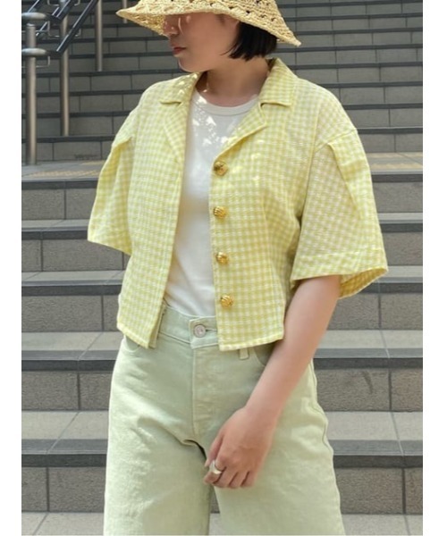 MOUSSY（マウジー）の「SUMMER GINGHAM CHECK シャツ（Tシャツ/カットソー・レディース・オレンジ/ネイビー/イエロー・FREE）」の13枚目の写真