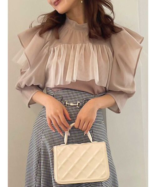 チュールベールフリルニットトップス dazzlin ピンク ブラウス チュールベールフリルニットトップス dazzlin ピンク ブラウス