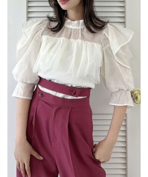 dazzlin（ダズリン）の「シアーチュールインフリルトップス（シャツ/ブラウス・レディース・ピンク/グレー/オフホワイト・FREE）」の8枚目の写真