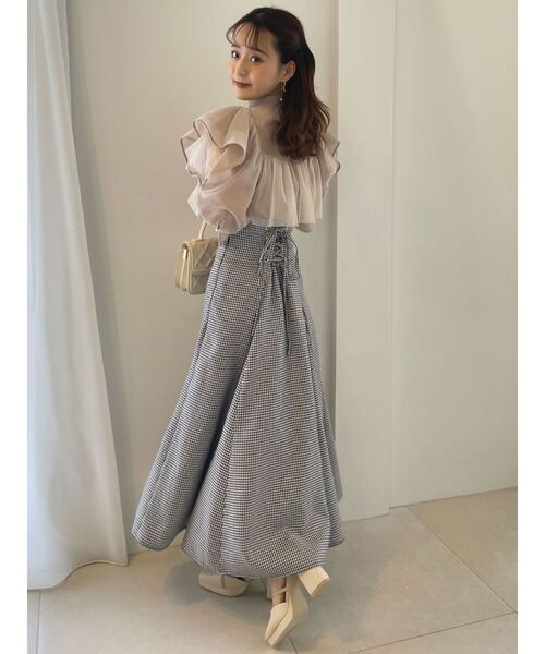 dazzlin（ダズリン）の「シアーチュールインフリルトップス（シャツ/ブラウス・レディース・ピンク/グレー/オフホワイト・FREE）」の16枚目の写真