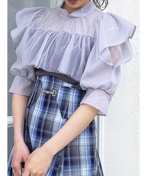 dazzlin（ダズリン）の「シアーチュールインフリルトップス（シャツ/ブラウス・レディース・ピンク/グレー/オフホワイト・FREE）」の19枚目の写真