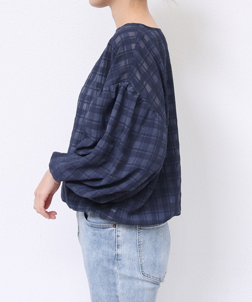 andme（アンドミー）の「シアーチェックボリュームスリーブブラウス（シャツ/ブラウス・レディース・ブラック/ネイビー/オフホワイト/イエロー・M/L）」の21枚目の写真