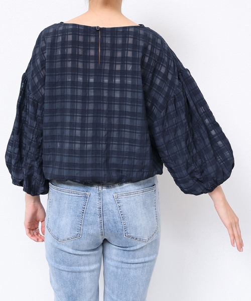 andme（アンドミー）の「シアーチェックボリュームスリーブブラウス（シャツ/ブラウス・レディース・ブラック/ネイビー/オフホワイト/イエロー・M/L）」の17枚目の写真