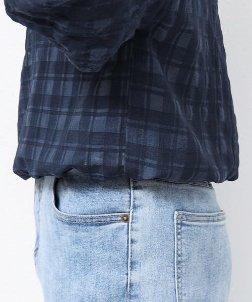 andme（アンドミー）の「シアーチェックボリュームスリーブブラウス（シャツ/ブラウス・レディース・ブラック/ネイビー/オフホワイト/イエロー・M/L）」の18枚目の写真