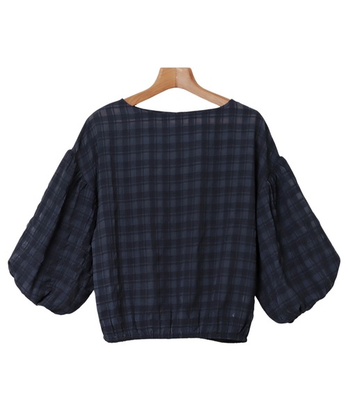 andme（アンドミー）の「シアーチェックボリュームスリーブブラウス（シャツ/ブラウス・レディース・ブラック/ネイビー/オフホワイト/イエロー・M/L）」の16枚目の写真