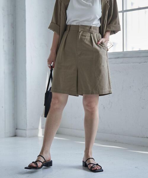綿麻タックショートパンツ